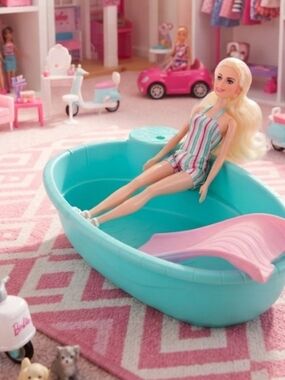 Barbie Kids Aqua Bath Tub Playset with Pink Slide Doll Included